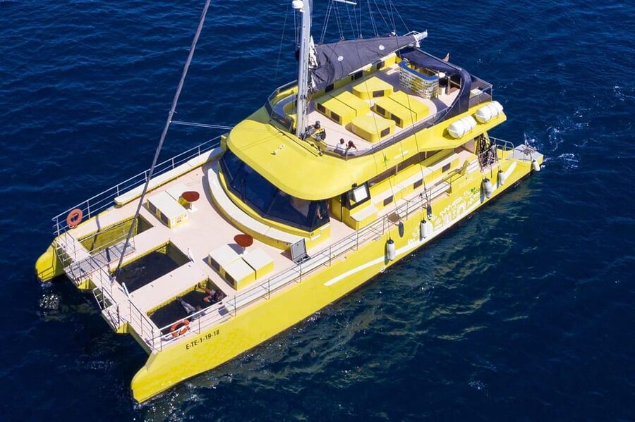 Barcelona: Daytime or Sunset Catamaran Cruise with Music - The bar, hammocks, and photo corners