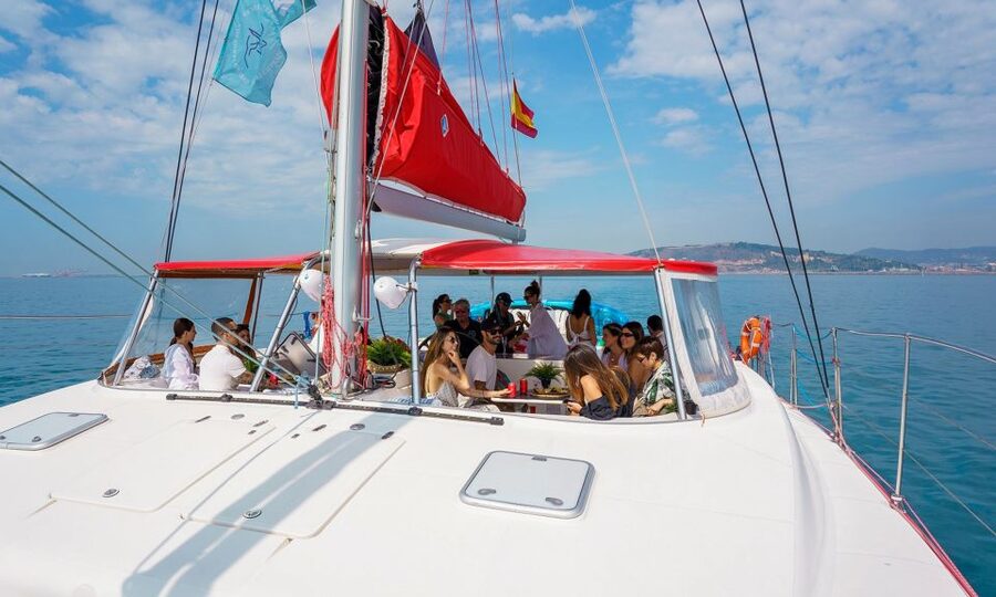 Barcelona: Sunset or Day Catamaran Cruise with Tapa & Drink - The sunset option and Barcelona from offshore