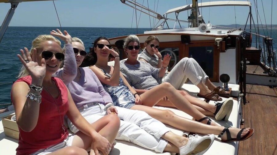 Estepona: Dolphin Watching Sailboat Cruise with Drink - Captain Manuel, his wife, and the boat dog
