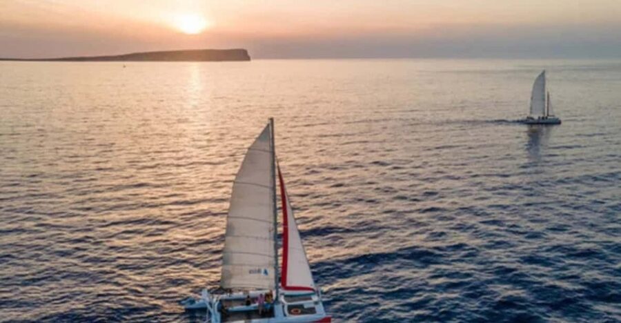 Fornells: Catamaran Sunset Cruise of Menorca's Coast - The swimming stop and snorkeling gear
