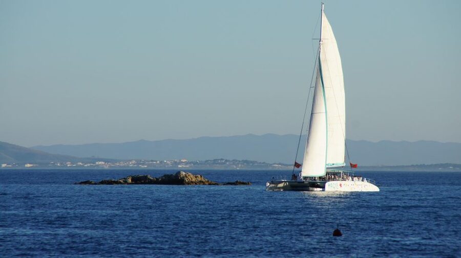From Roses: Sunset Catamaran Cruise - The first view of Roses from the sea