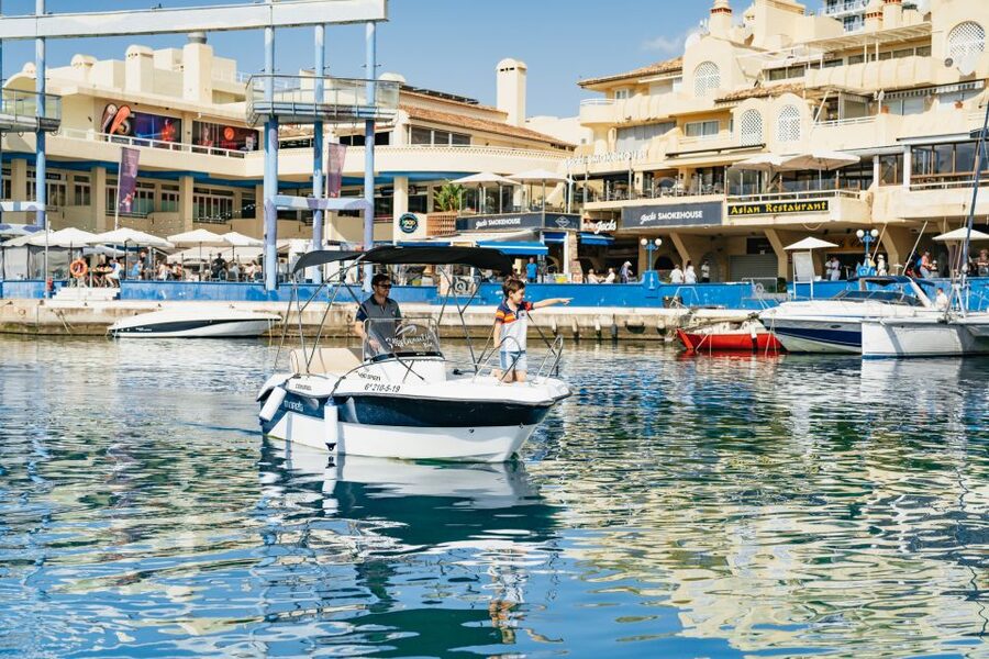 Malaga: Boat Rental without a License for Dolphin Watching - Swimming stops, coves, and sunset light