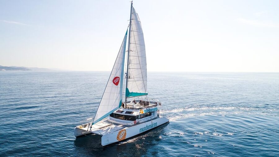 Malaga: Catamaran Sailing Cruise with Swimming & Optional DJ - The front nets are the best seats, with one warning
