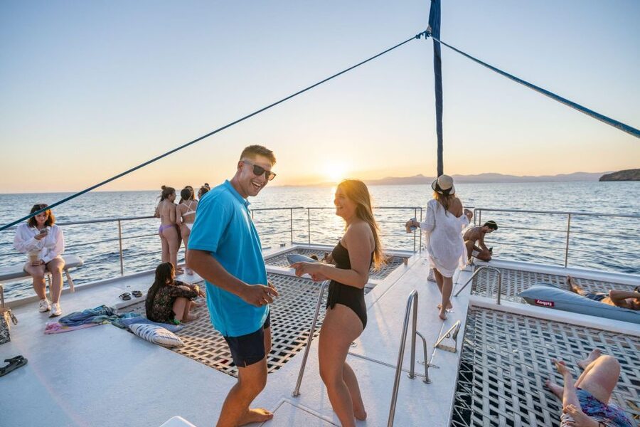 S'Arenal: Sunset Catamaran Cruise with BBQ - The swimming stop and supplied snorkeling gear
